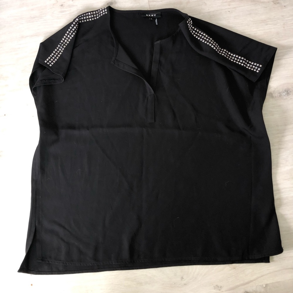 DKNY Black Dress Top with Studded Shoulders